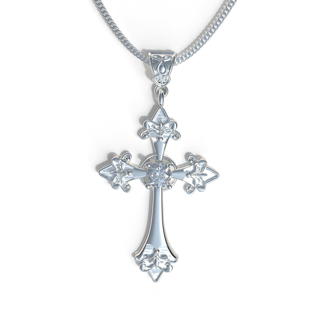 Collar cruz de fe con piedra en plata 950