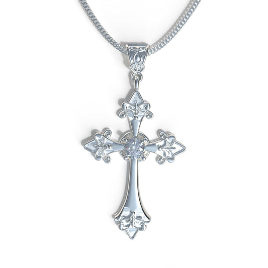 Collar cruz de fe con piedra en plata 950