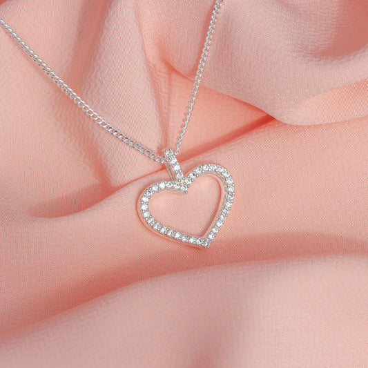 Collar de corazón con piedra redonda en plata 950