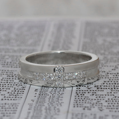 Anillo de cruz para hombre en plata 950