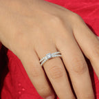 Anillo doble banda con piedras en plata 950