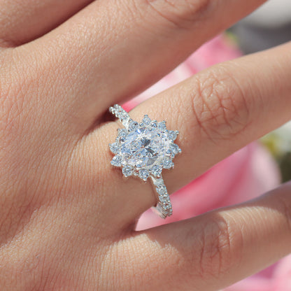 Anillo roseta con piedras en plata 950
