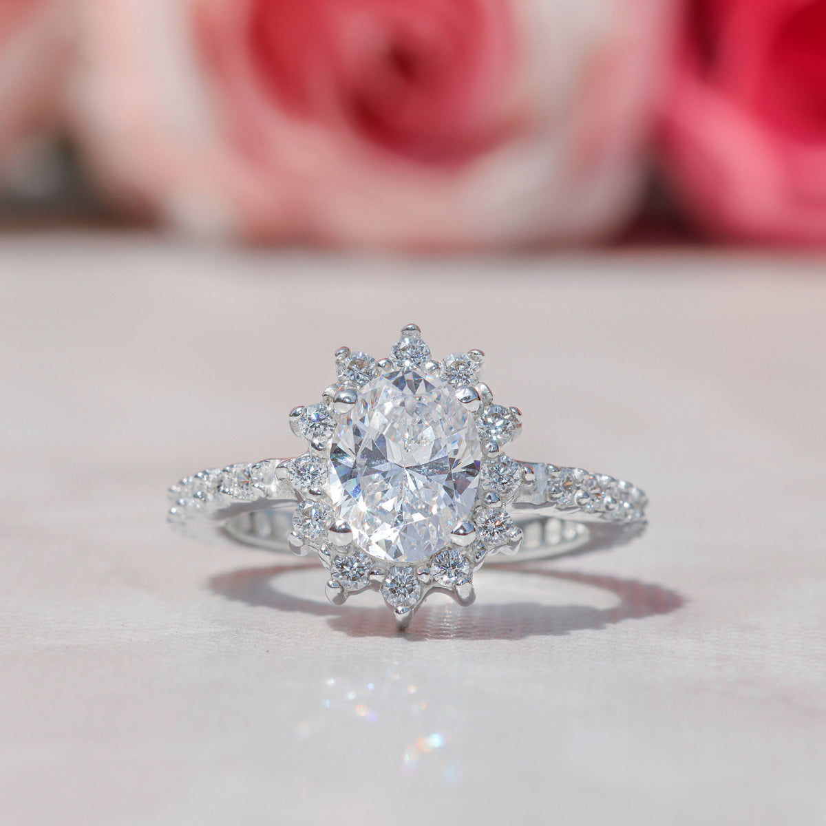 Anillo roseta con piedras en plata 950