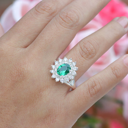 Anillo roseta con piedra central oval en plata 950