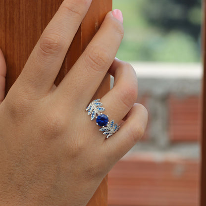 950 Silver Ring with Leaves - Designer Piece - Luya Jewelry