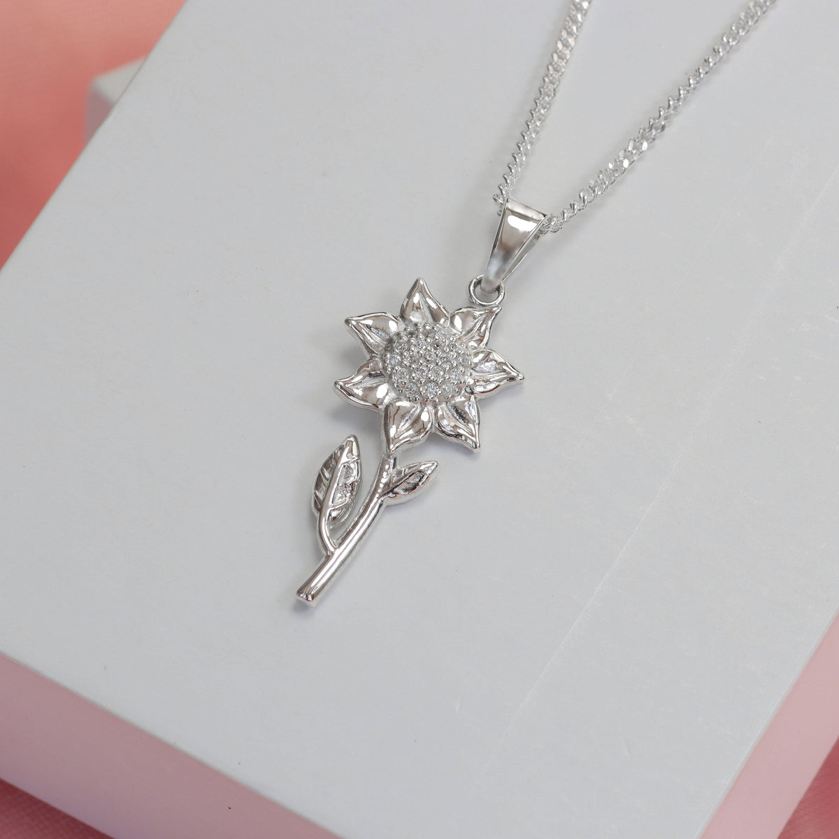 Collar de girasol con piedras en plata 950