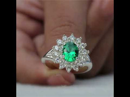 Anillo roseta con piedra central oval en plata 950