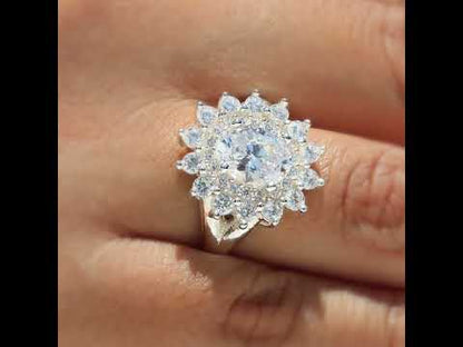 Anillo roseta con piedra central oval en plata 950