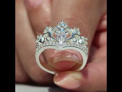 Anillo corona con piedra central en plata 950
