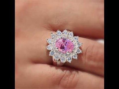Anillo roseta con piedra central oval en plata 950