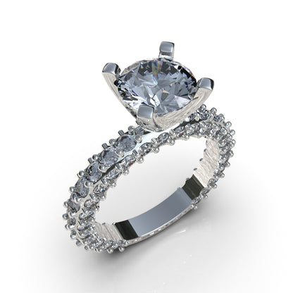 Anillo solitario con piedra redonda en plata 950 – clásico