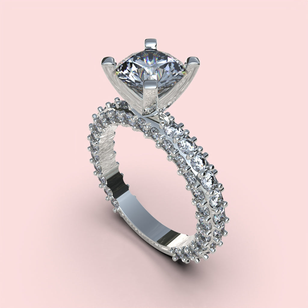Anillo solitario con piedra redonda en plata 950 – clásico