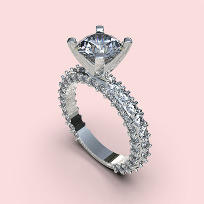 Anillo solitario con piedra redonda en plata 950 – clásico
