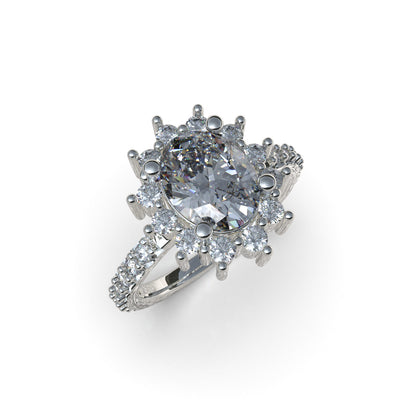 Anillo roseta con piedras en plata 950