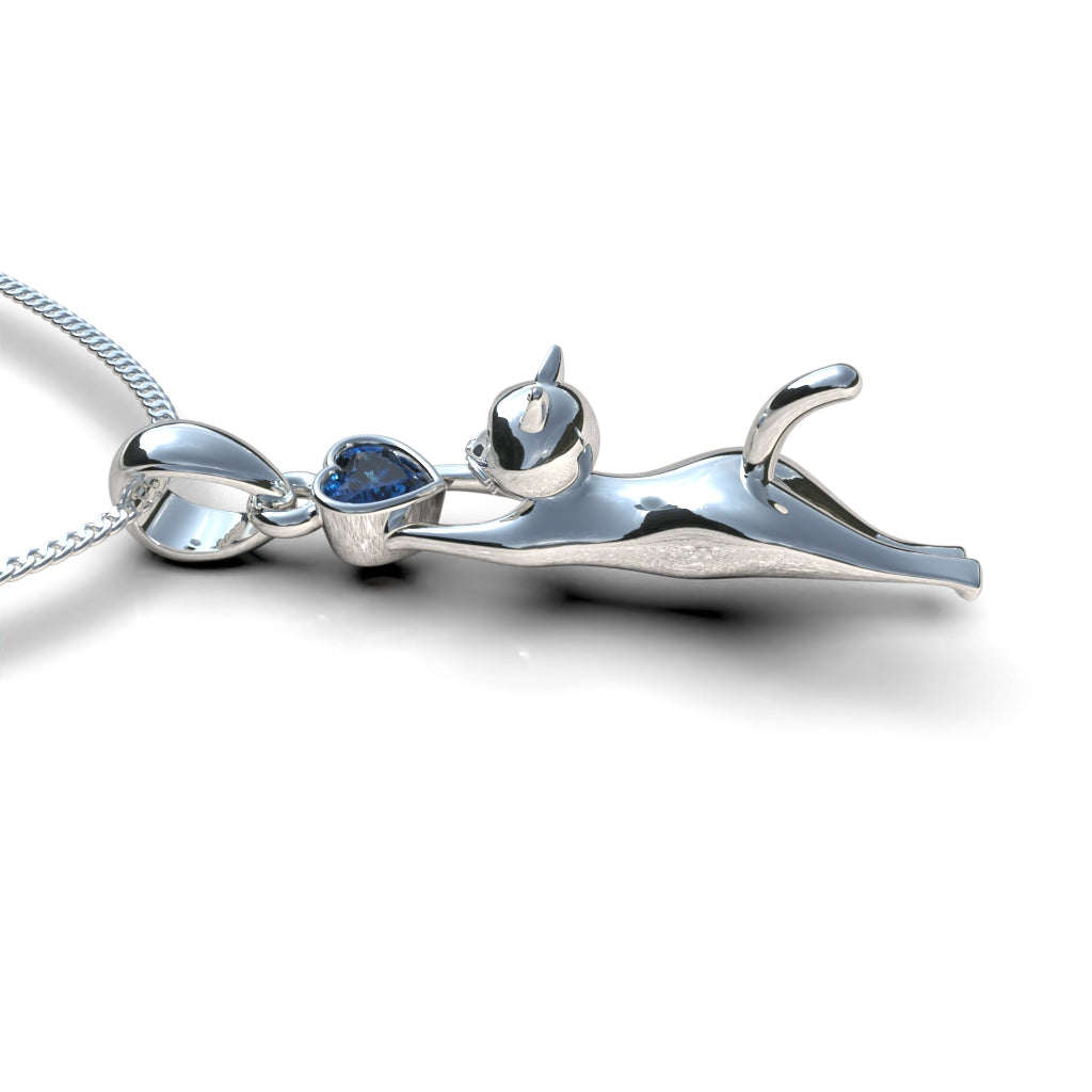 Collar de gato con piedra corazón en plata 950