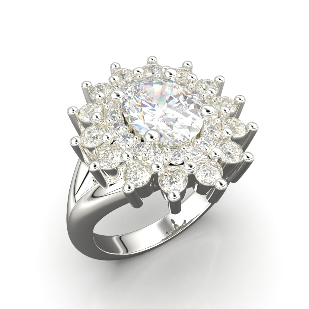 Rosette ring with oval center stone