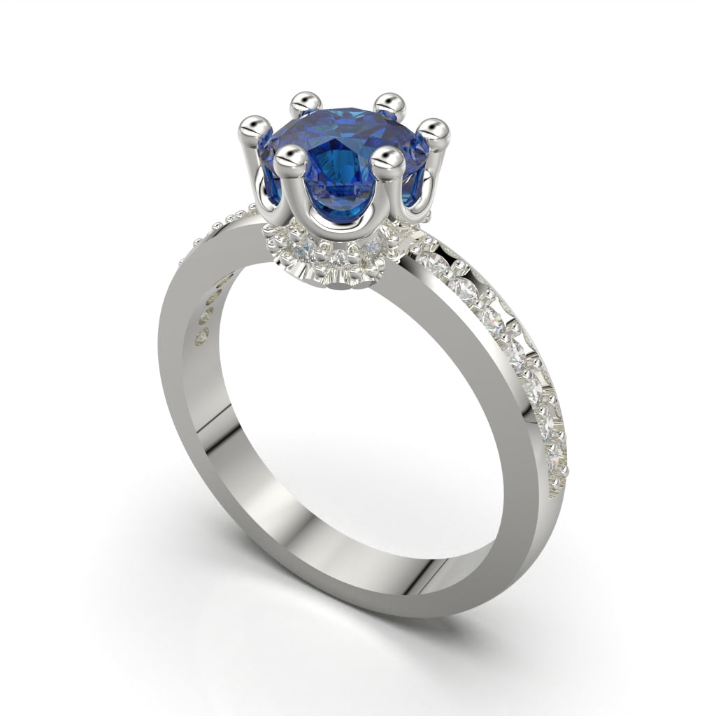 Anillo corona con piedras en plata 950