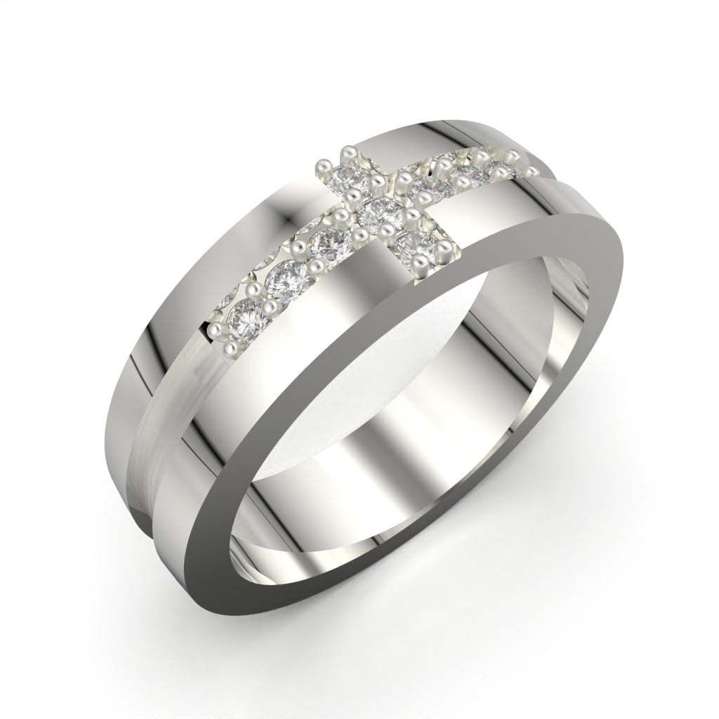Anillo de cruz para hombre en plata 950