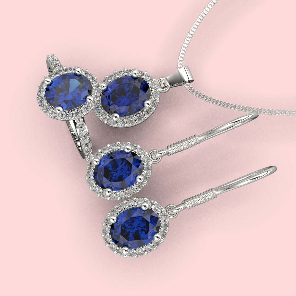 Set de joyas con piedra oval en plata 950 – Colección Oval