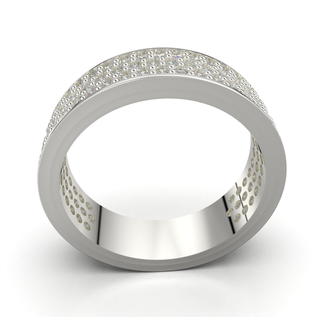 Three-row ring with circular cut