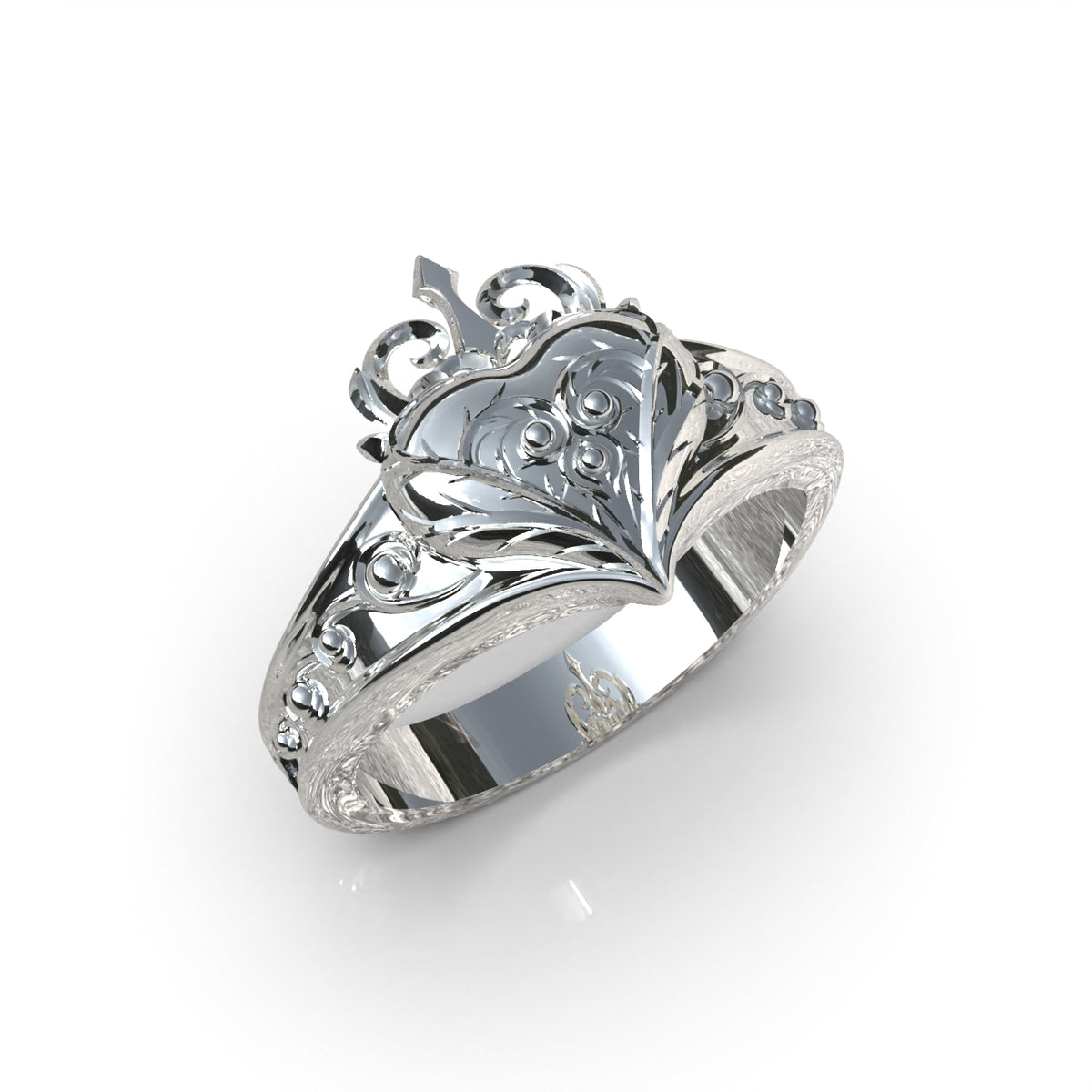 Anillo corazón con flor en plata 950