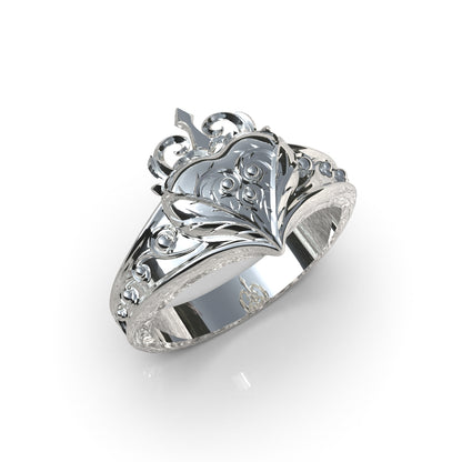 Anillo corazón con flor en plata 950
